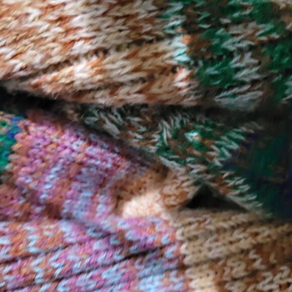 Vintage Hand Loomed Knit Cardigan Sweater Green Marled Rainbow Stripe 70s Medium - Picture 16 of 16